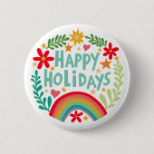 Happy Holidays Rainbow Niedlich Hand gezeichnet fa Button (Vorderseite)