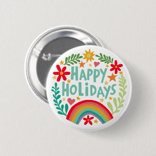 Happy Holidays Rainbow Niedlich Hand gezeichnet fa Button