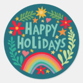 Happy Holidays Rainbow Niedlich Hand gezeichnet fa Runder Aufkleber (Vorderseite)