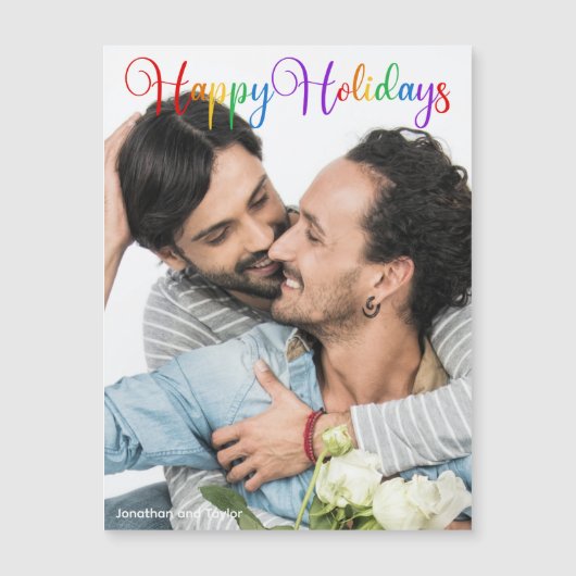 Happy Holidays Rainbow Script LGBTQ Foto Magnet (Vorderseite)
