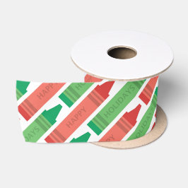Happy Holidays Red and Green Crayon Muster Satinband