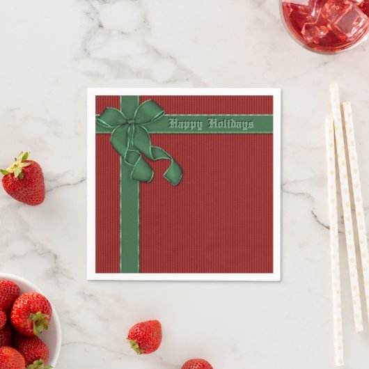 Happy Holidays Red and Green Ribbon Napkins Serviette (Beispiel)