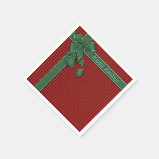 Happy Holidays Red and Green Ribbon Napkins Serviette (Ecke)