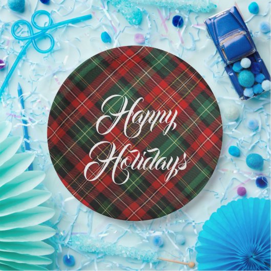 Happy Holidays Red and Green Tartan Kariert Pappteller (Party)