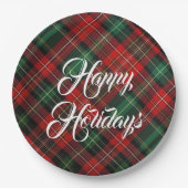 Happy Holidays Red and Green Tartan Kariert Pappteller (Vorderseite)