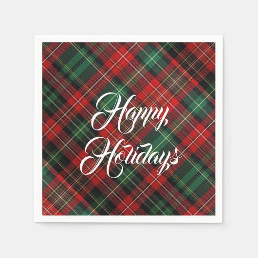Happy Holidays Red and Green Tartan Kariert Serviette (Vorderseite)