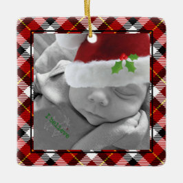 Happy Holidays Red Black Kariert Truck Tree Custom Keramikornament