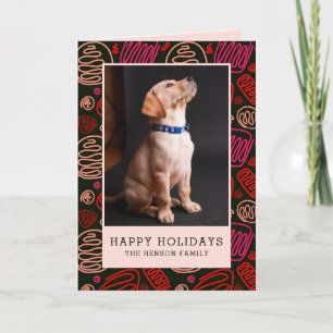Happy Holidays Red Black One line Dog Foto Feiertagskarte