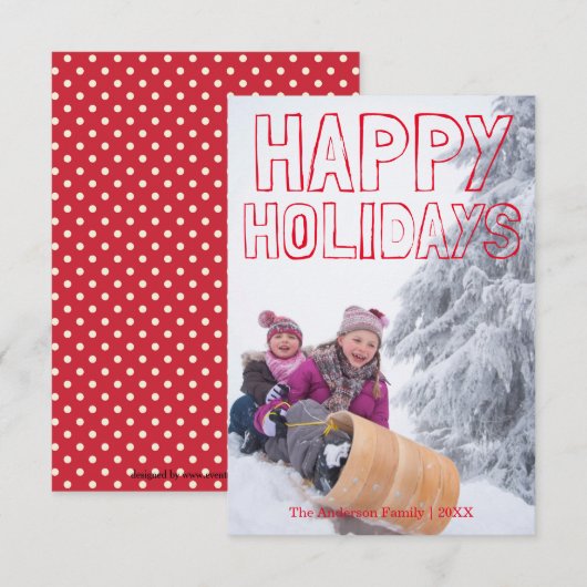 Happy Holidays Red Block - 3x5 Weihnachtskarte Einladung (Vorne/Hinten)