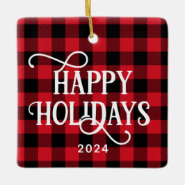 Happy Holidays Red Buffalo Kariertes Family Foto Keramikornament