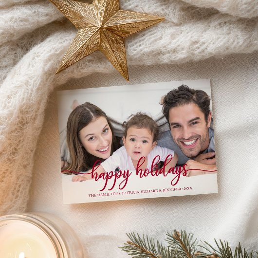 Happy Holidays Red Calligraphy Foto Weihnachten Postkarte
