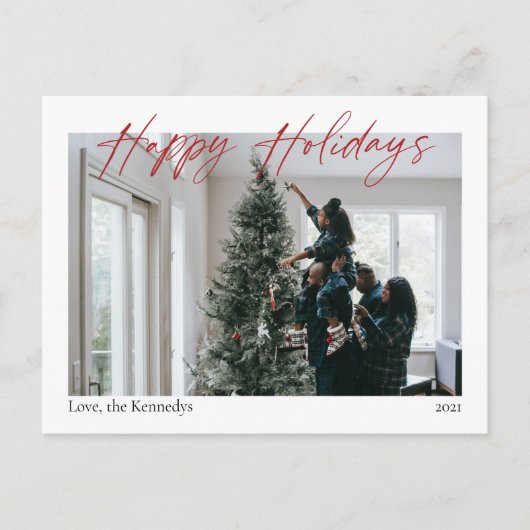 Happy Holidays Red Calligraphy Modern Postcard Postkarte (Vorderseite)