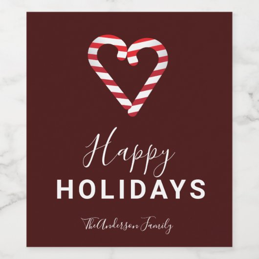 Happy Holidays Red Christmas Candy Cane Minimalist Weinetikett (Einzelnes Label)