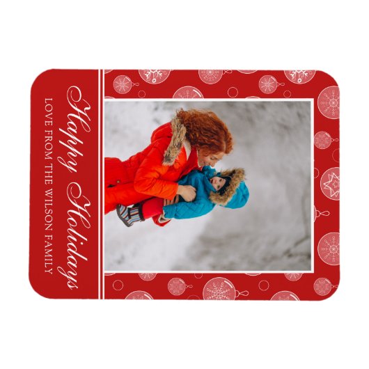 Happy Holidays Red Christmas Decorations Foto Magnet (Horizontal)
