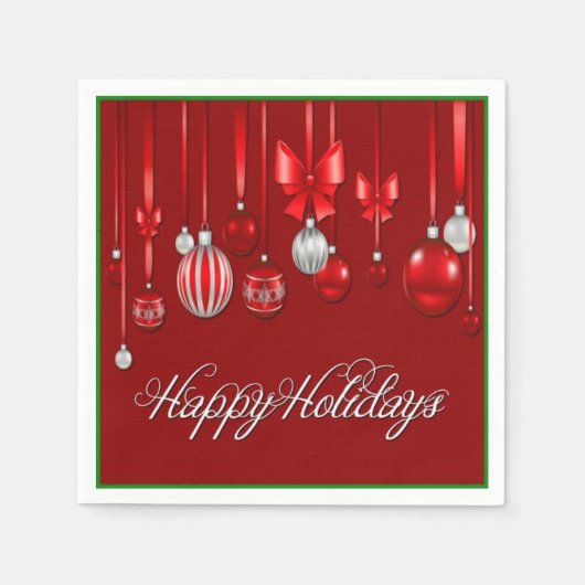 Happy Holidays Red Christmas Ornament Napkins Serviette (Vorderseite)