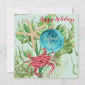 Happy Holidays Red Crab Coastal Square Gruß Karte (Vorderseite)
