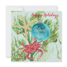 Happy Holidays Red Crab Coastal Square Gruß