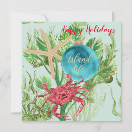 Happy Holidays Red Crab Coastal Square Gruß Karte