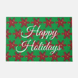 Happy Holidays Red Daisy Snowflake Door Mat Fußmatte