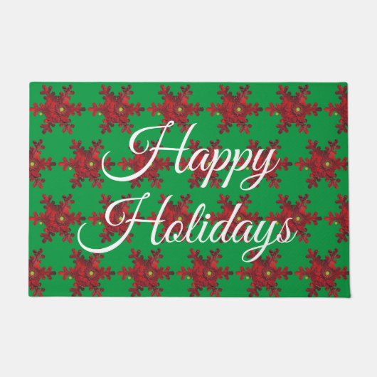 Happy Holidays Red Daisy Snowflake Door Mat Fußmatte (Vorderseite)