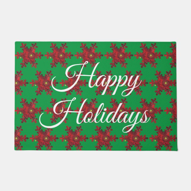 Happy Holidays Red Daisy Snowflake Door Mat Fußmatte (Vorderseite)