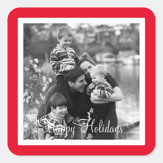 Happy Holidays Red Design Quadratischer Aufkleber (Vorderseite)