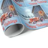 Happy Holidays Red Farm Tractor In Snow Geschenkpapier (Rolleneckpunkt)
