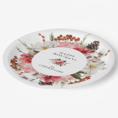 Happy Holidays Red Floral Personalisiert Pappteller (Schrägansicht)