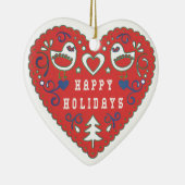 Happy Holidays Red Folk Art Heart Keramik Ornament (Rechts)