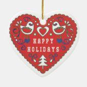 Happy Holidays Red Folk Art Heart Keramik Ornament (Hinten)