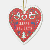 Happy Holidays Red Folk Art Heart Keramik Ornament (Links)