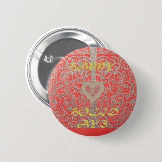 Happy Holidays Red Glitzer Herzdesign Button (Vorne & Hinten)
