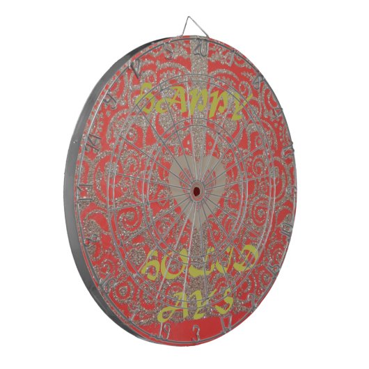 Happy Holidays Red Glitzer Herzdesign Dartscheibe (Vorderseite Links)