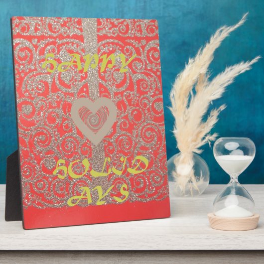 Happy Holidays Red Glitzer Herzdesign Fotoplatte (Seite)