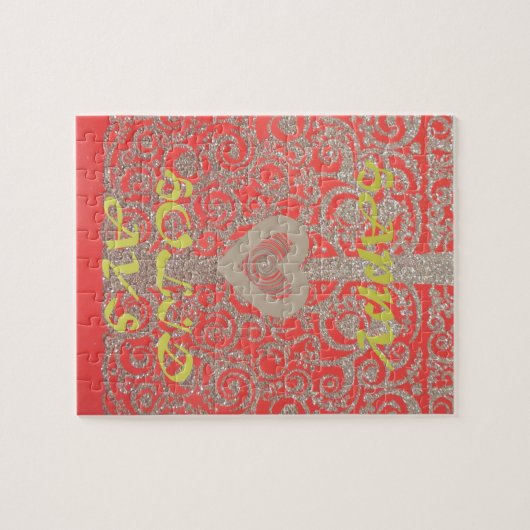 Happy Holidays Red Glitzer Herzdesign Puzzle (Horizontal)