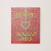 Happy Holidays Red Glitzer Herzdesign Puzzle (Vertikal)