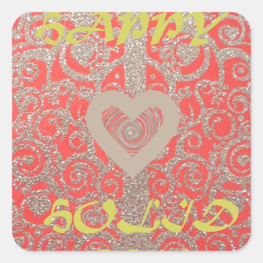 Happy Holidays Red Glitzer Herzdesign Quadratischer Aufkleber (Vorderseite)