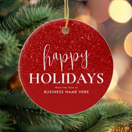 Happy Holidays Red Glitzer Modernes Business Keramik Ornament