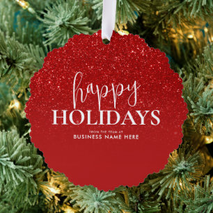 Happy Holidays Red Glitzer Modernes Business Ornament Karte