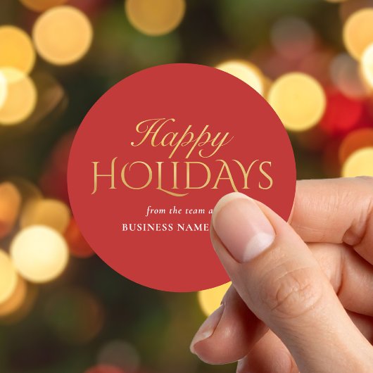 Happy Holidays Red Gold Business Christmas Runder Aufkleber