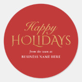 Happy Holidays Red Gold Business Christmas Runder Aufkleber (Vorderseite)