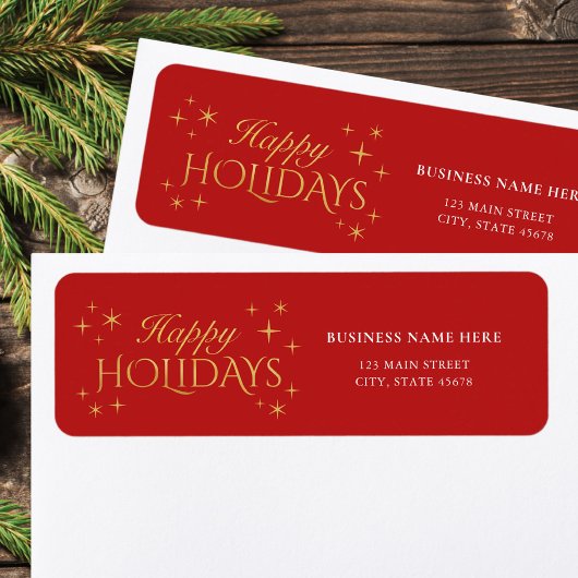 Happy Holidays Red Gold Business Return Address