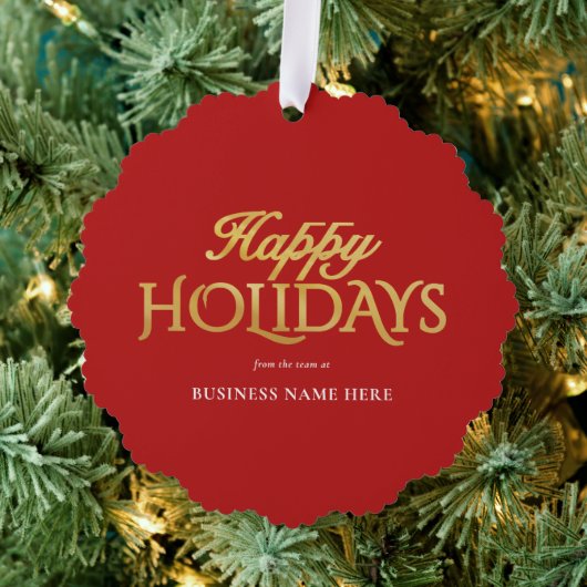 Happy Holidays Red Gold Elegant Modern Business Ornament Karte (Insitu (Baum))