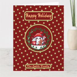 Happy Holidays Red Gold Weihnachtsfest Foto Karte
