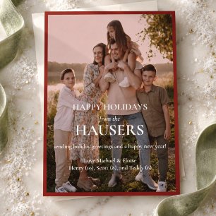 Happy Holidays Red Gradient Two Foto Family Feiertagskarte