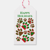 Happy Holidays Red Green Gemustert Paw Prints Geschenkanhänger (Vorderseite)