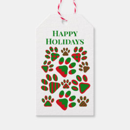 Happy Holidays Red Green Gemustert Paw Prints Geschenkanhänger