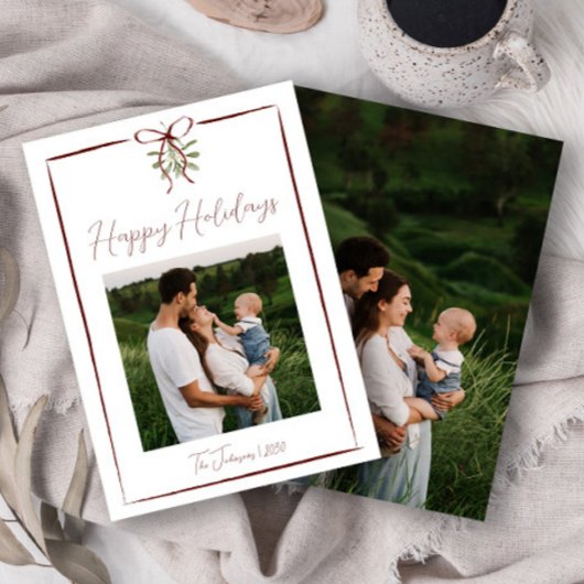 Happy Holidays Red Hand Drawn Bow Winter 2 Foto Einladung