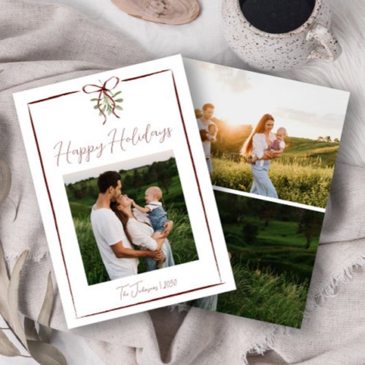 Happy Holidays Red Hand Drawn Bow Winter 3 Foto Einladung