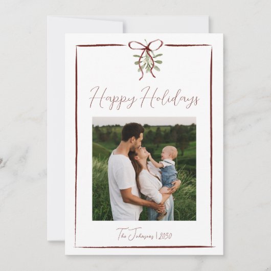 Happy Holidays Red Hand Drawn Bow Winter 4 Foto Einladung (Vorderseite)